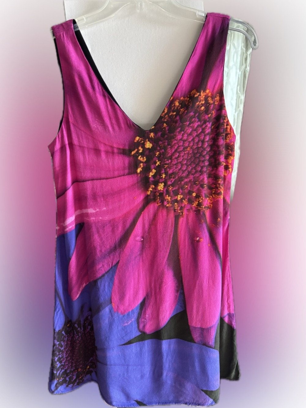 Desigual Floral Tank Dress Size Small Pink Purple Sleeveless V-Neck